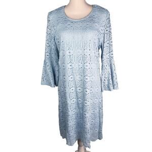 RN Studio by Ronnie Nicole Stretch Lace Bell Sleeve A-Line Shift Dress Blue 16